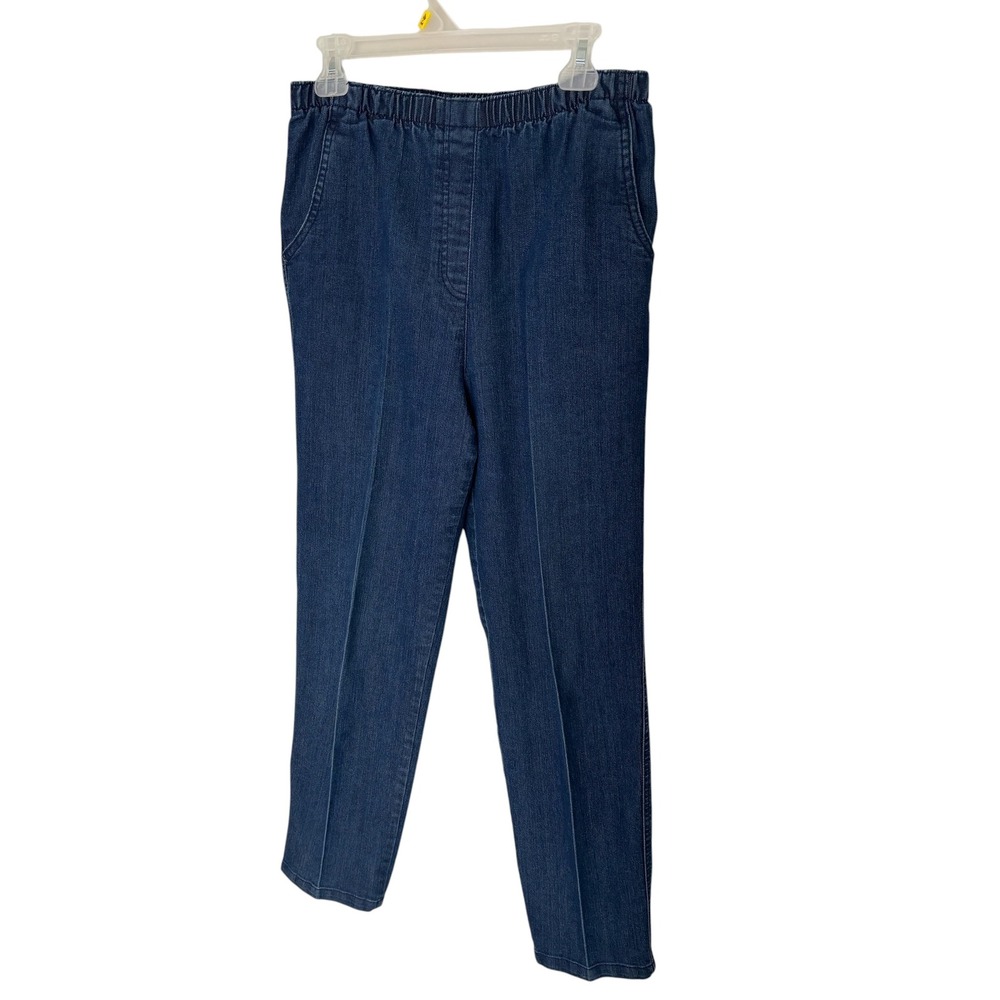 Allison Daley Womens Blue Denim Elastic Waist Straight Leg Pull On Pants Size 8R